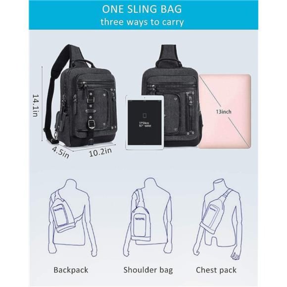 Messenger Bag for Men Canvas Sling Bag Crossbody Backpack Laptop Shoulder Bag - Picture 4 of 6